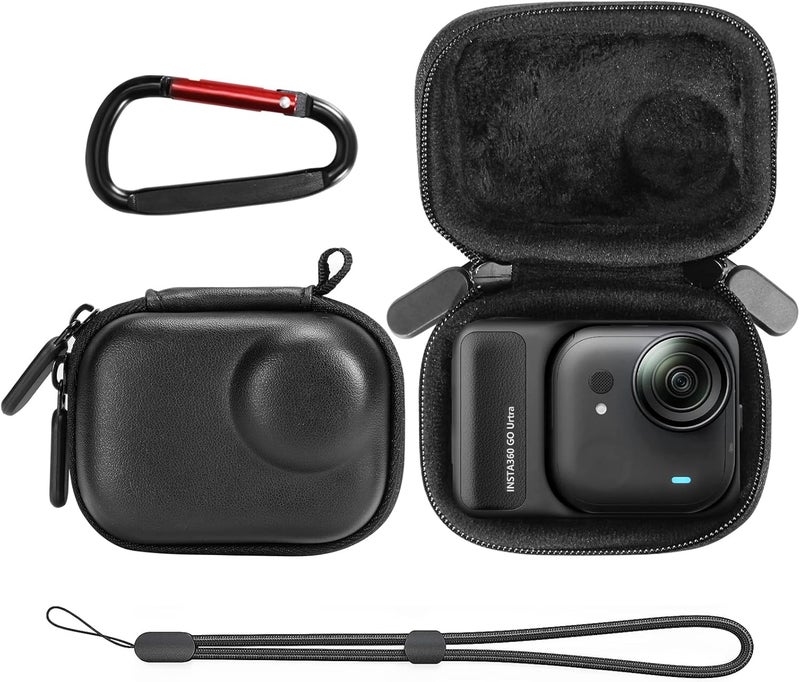 AMAZEAR Carry Case for Insta360 Go Ultra Accessories, Insta 360 Go-Ultra Portable and Compact Travel Bag Hard Leather Case with Soft Inner for Protection, Organization, and Storage, Black - Image 1